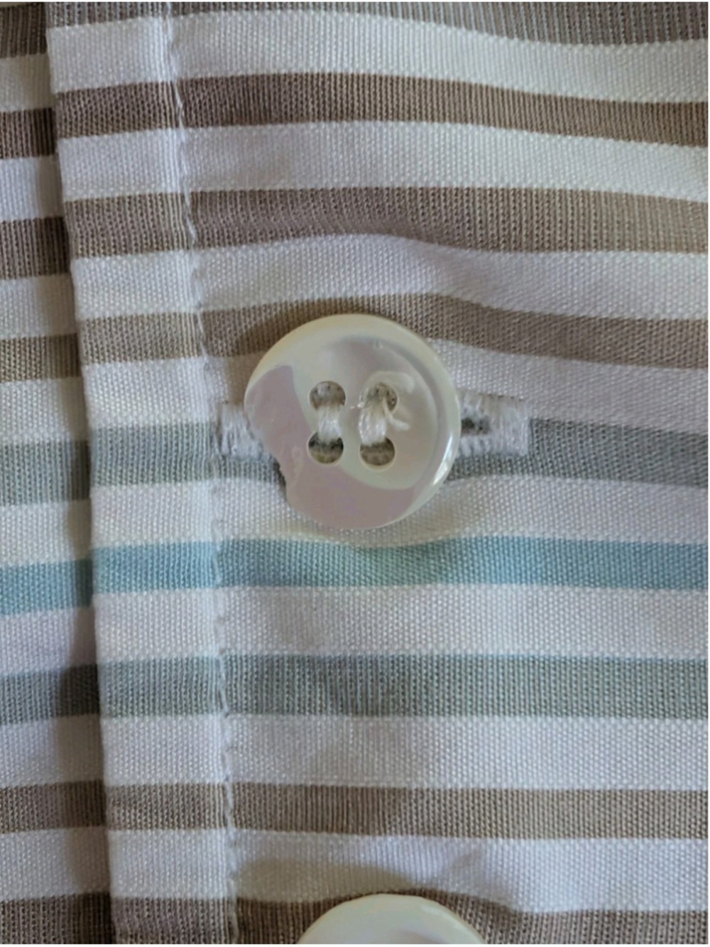 Faconnable Women's Cotton Button Up Shirt White Blue Brown Stripes Size 4 - Picture 10 of 12